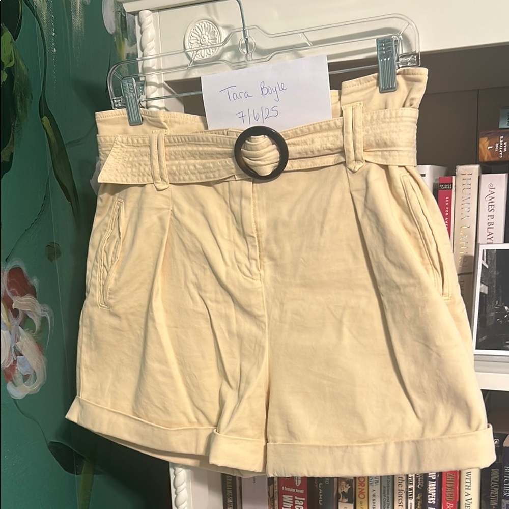 Sezane Cream Rome High Waist Shorts with Belt